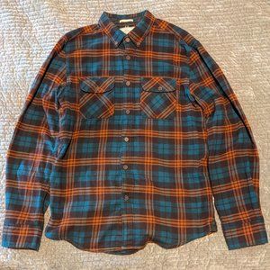 American Heritage medium green brown orange slim fit cotton flannel shirt